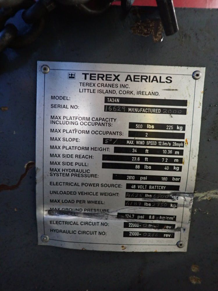Terex 500 Lbs Ta34n Boom Lift - Ta34n