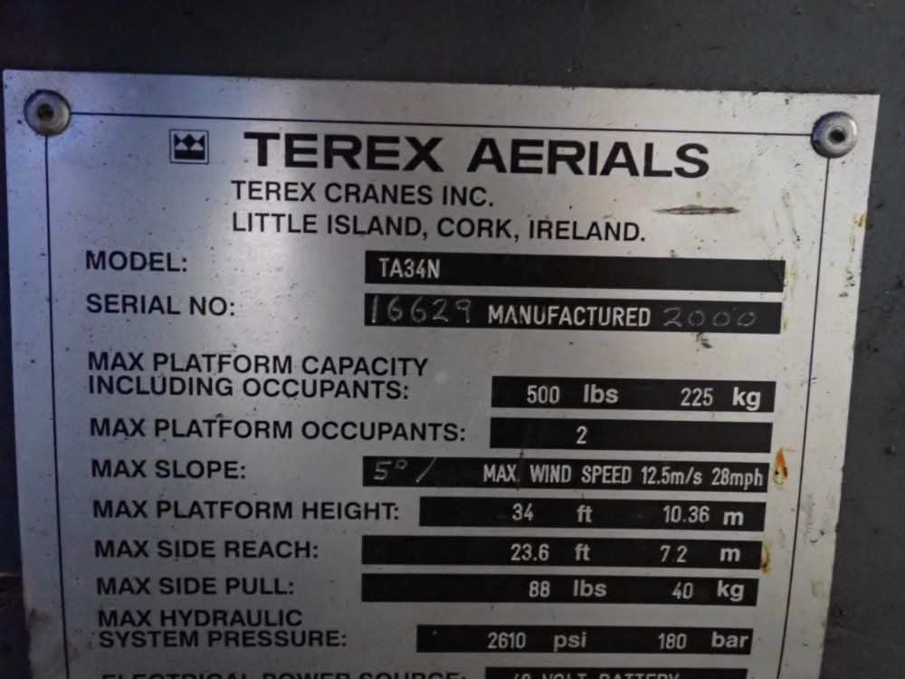 Terex 500 Lbs Ta34n Boom Lift - Ta34n