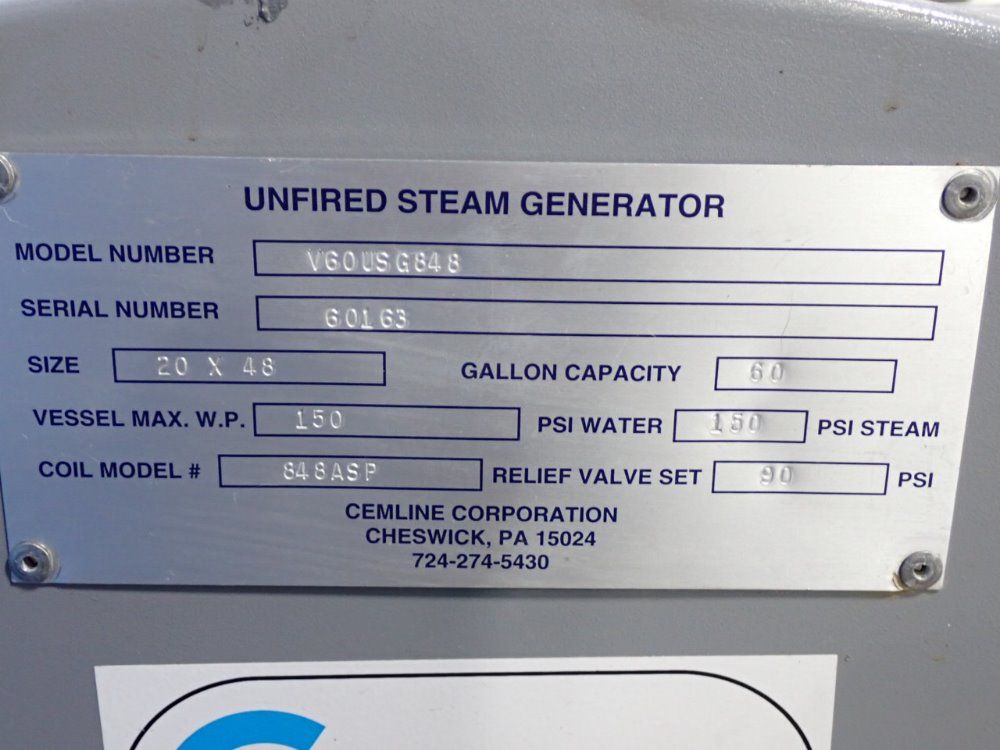 Cemline Corp 60 Gallon V60usg848 Unfired Steam Generator - V60usg848