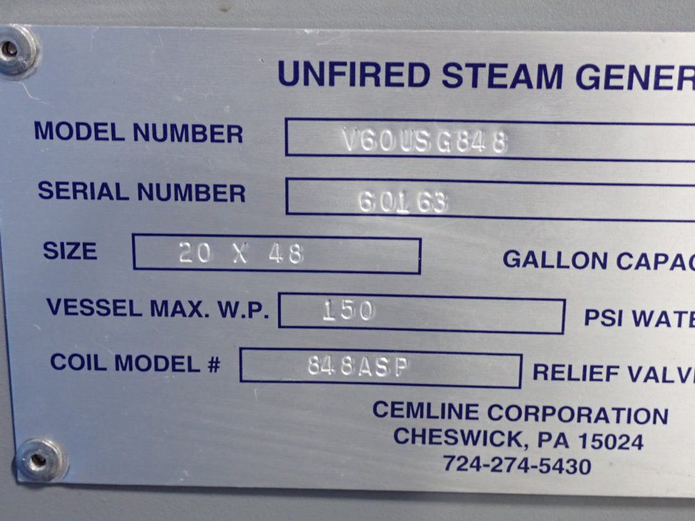 Cemline Corp 60 Gallon V60usg848 Unfired Steam Generator - V60usg848