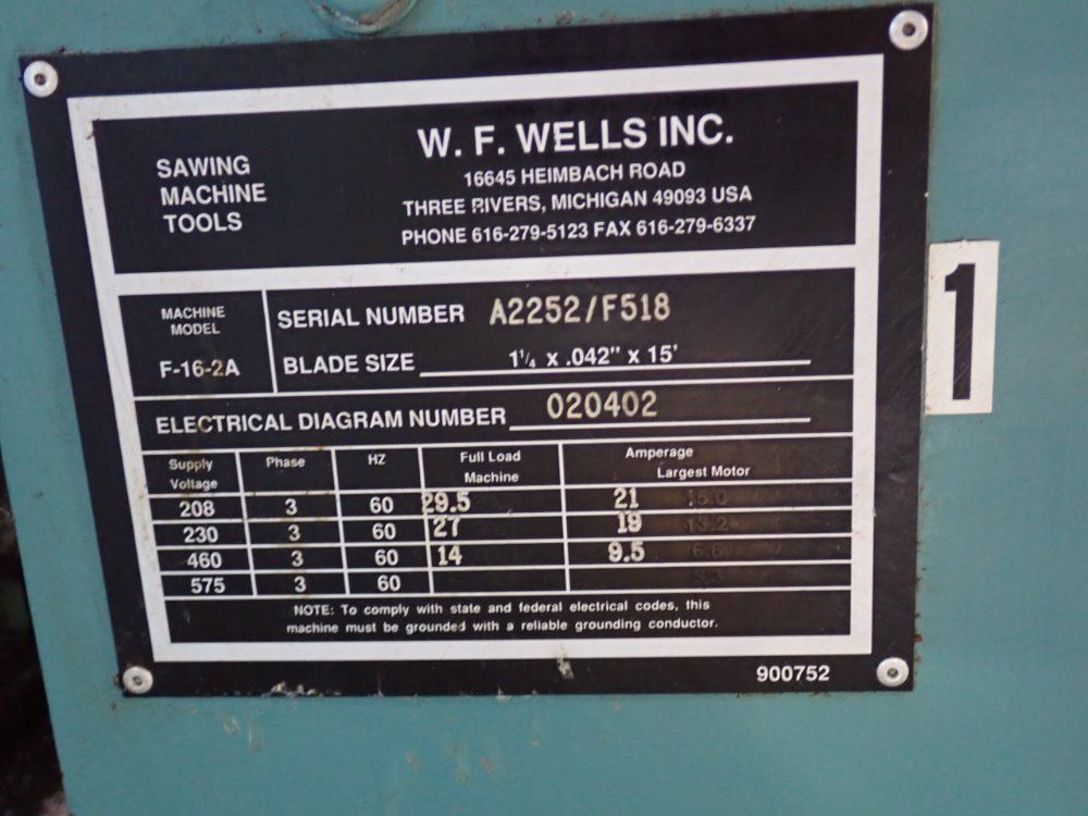 W.f. Wells Horizontal Band Saw