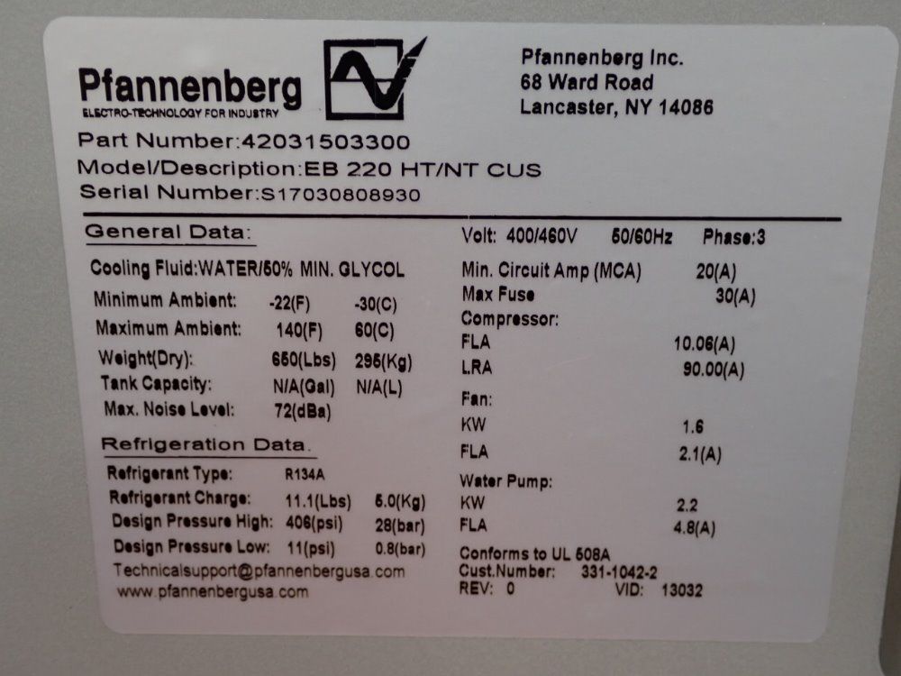 Pfannenberg Chiller - Eb220hvntcus