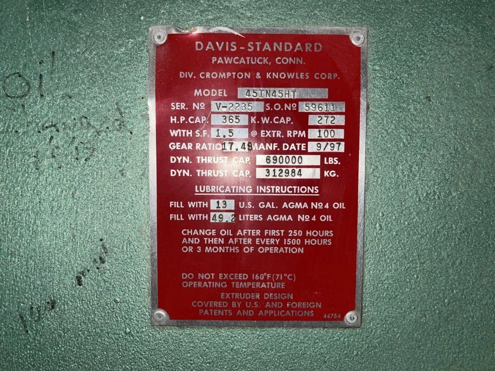  45 Davis Standard  Gala Underwater Pelletizing Line 150 Hp