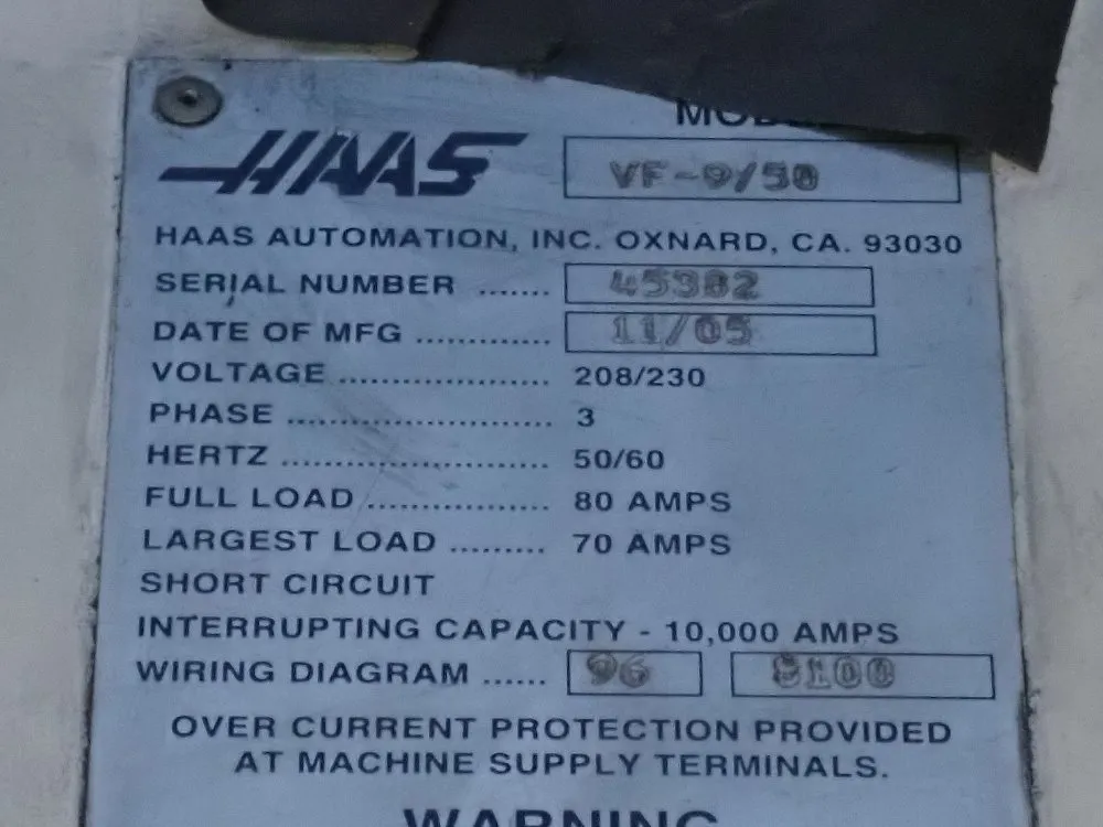 Haas 36" X 84" Vf-9/50 Cnc Vertical Machining Center With Advanced Hydraulic Unit And 30-positi - Vf-9/50
