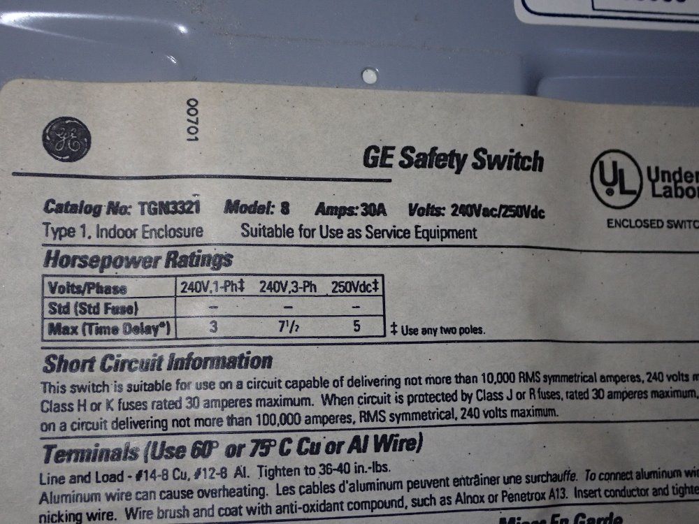 General Electric Non Fusible Disconnect