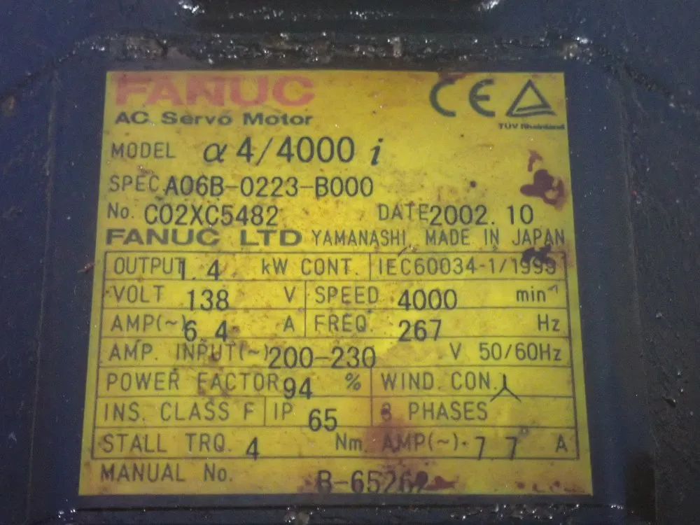Fanuc Ltd. 4000 Rpm Servo Motor - A4/4000i