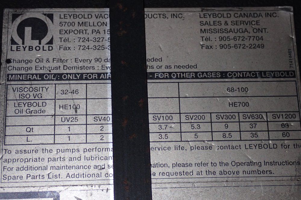 Leybold 25 Hp Vacuum Pump - Sv630f
