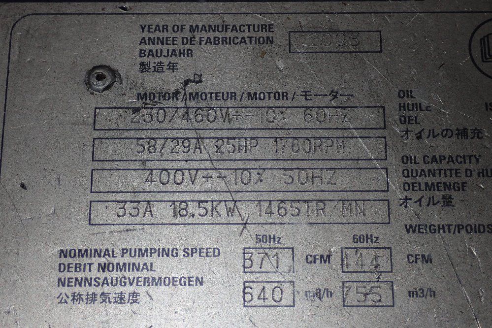 Leybold 25 Hp Vacuum Pump - Sv630f