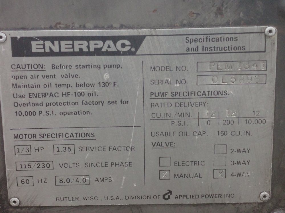 Enerpac 1/3 Hp Electric Hydraulic Pump - Pem1341