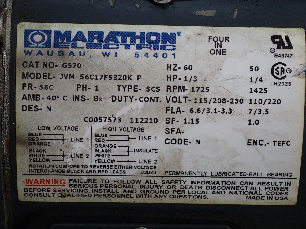 Marathon 1/3 Hp Motor - Jvm 56c17f5320k P