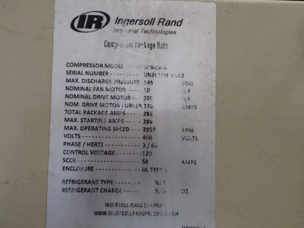 Ingersol Rand 200hp Air Compressor - R160n