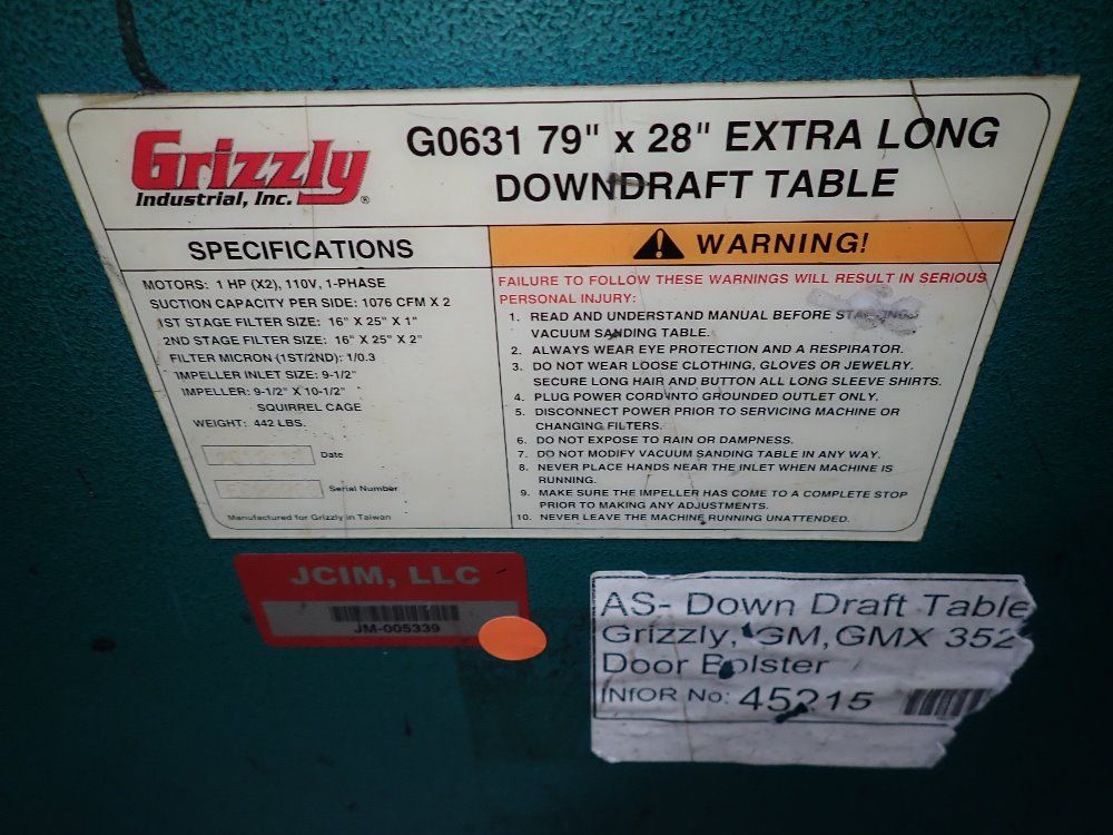 Grizzly 28" X 79" Downdraft Table - G0631