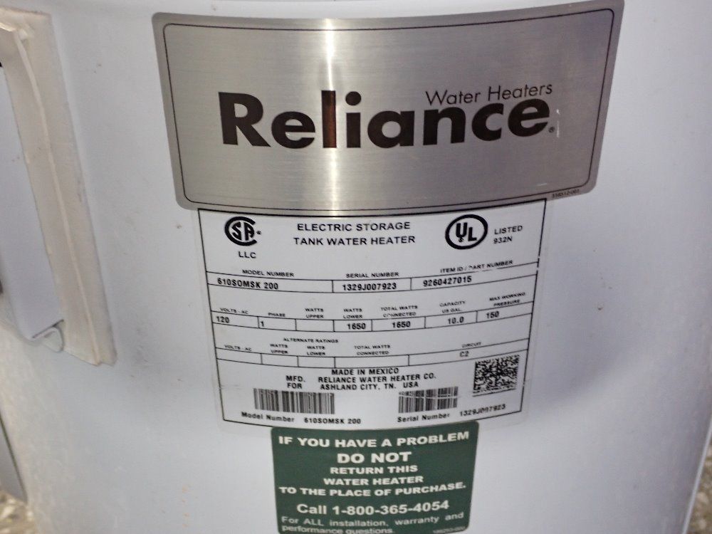 Reliance 10 Gallons Hot Water Tank - 61050 Msk 200