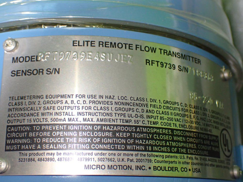 Micro Motion Rft9739 E4sujez Elite Remote Flow Transmitter. - Rft9739e4sujez
