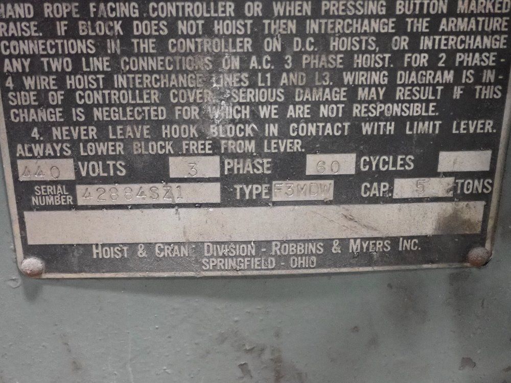Robbins & Myers 5 Tons Electric Cable Hoist