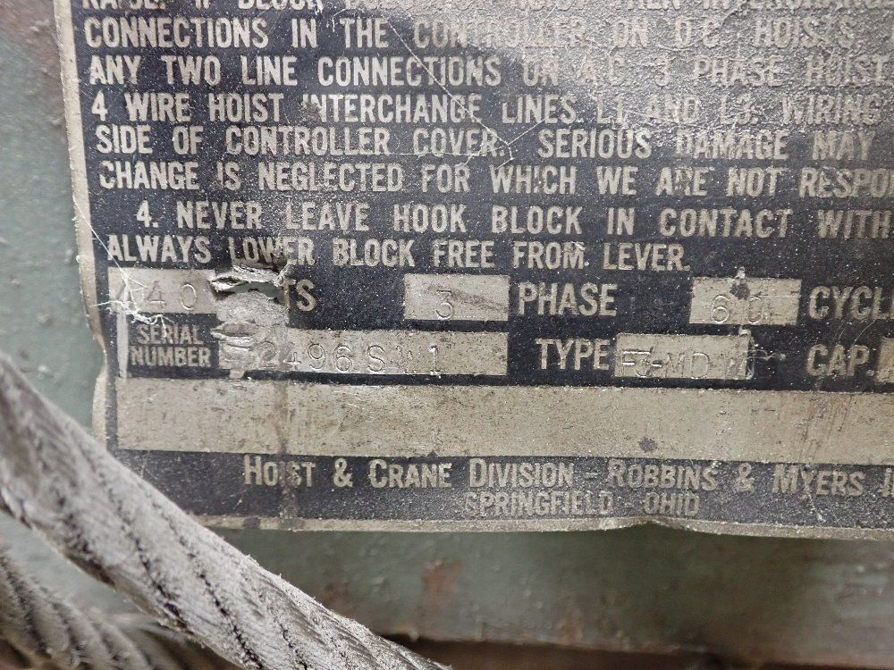 Robbins & Myers 5 Tons Electric Cable Hoist