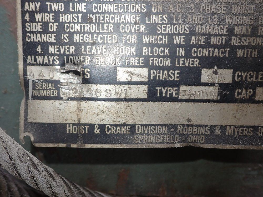 Robbins & Myers 5 Tons Electric Cable Hoist