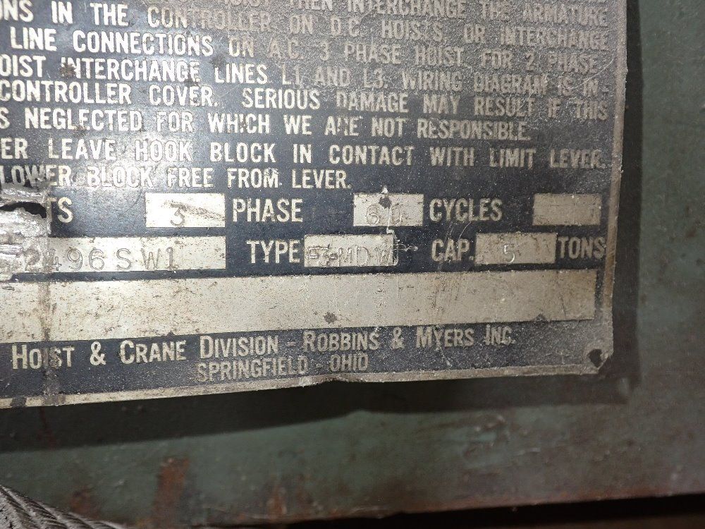 Robbins & Myers 5 Tons Electric Cable Hoist