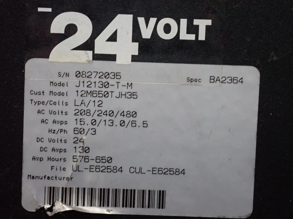 Mac 24 V/576-650 Ah Industrial Battery Charger - J12130-t-m