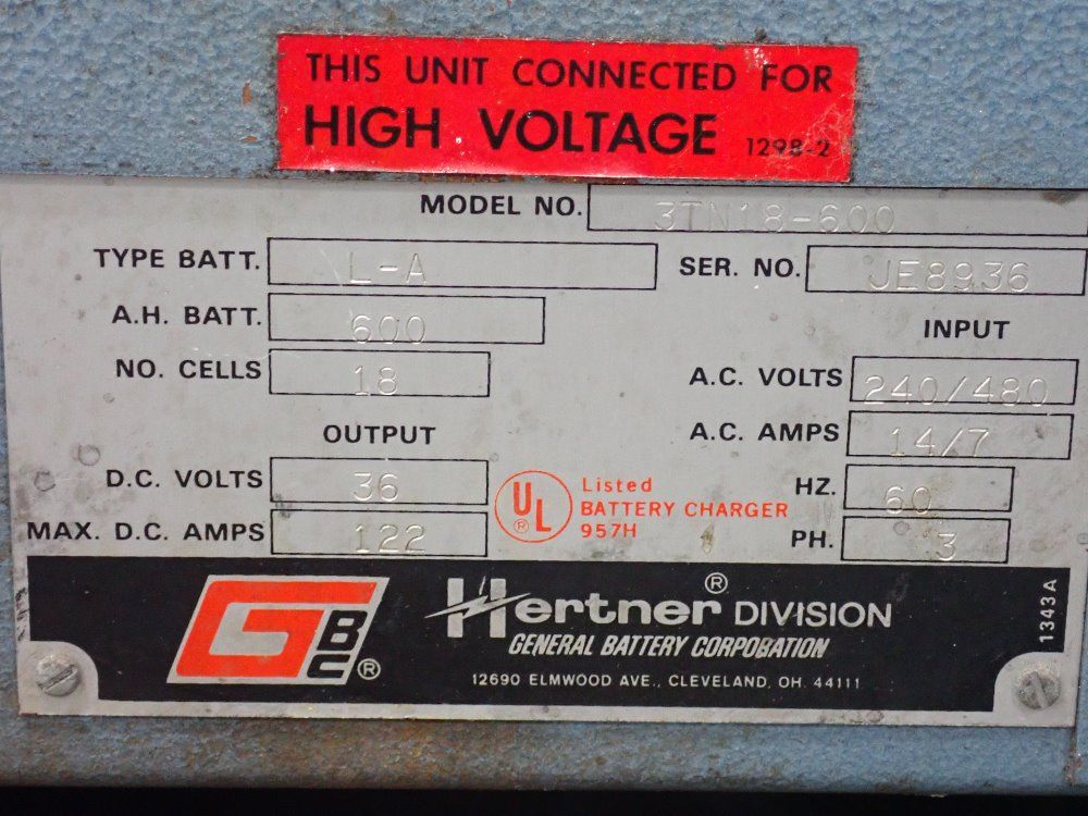 General Battery Corp. 36 V/600 Ah Industrial Battery Charger - 3tn18-600