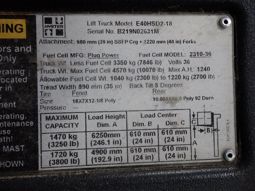 Hyster 3800 Lbs Electric Forklift - E40hsd2-18