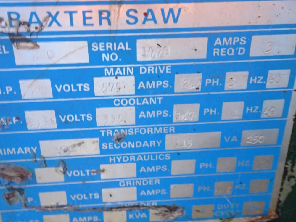 Baxter Saw 20" X 15" Horizontal Band Saw - 280