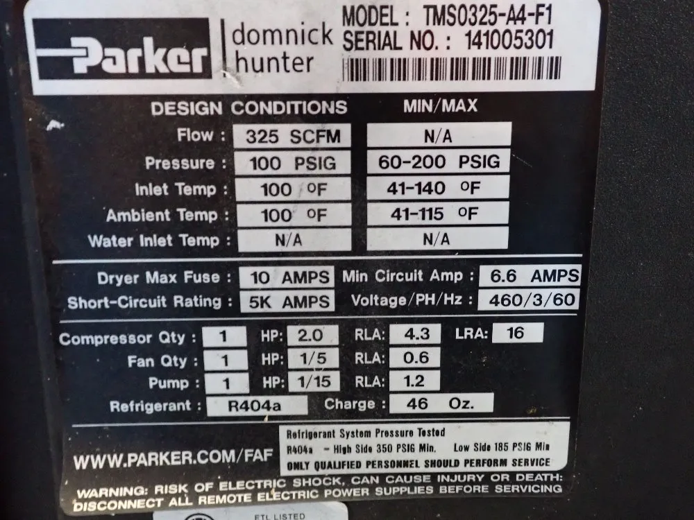 Parker 325scfm Air Dryer - Tms0325-a4-f1