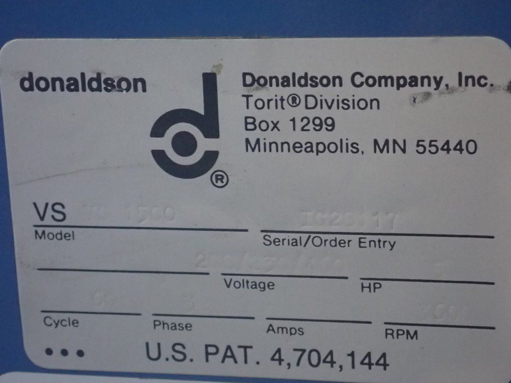 Donaldson Co. (torit Division) 5 Hp Dust Collector - Vs1500