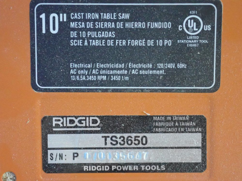 Ridgid Power Tools 10" Electric Cast Iron Table Saw - Ts3650