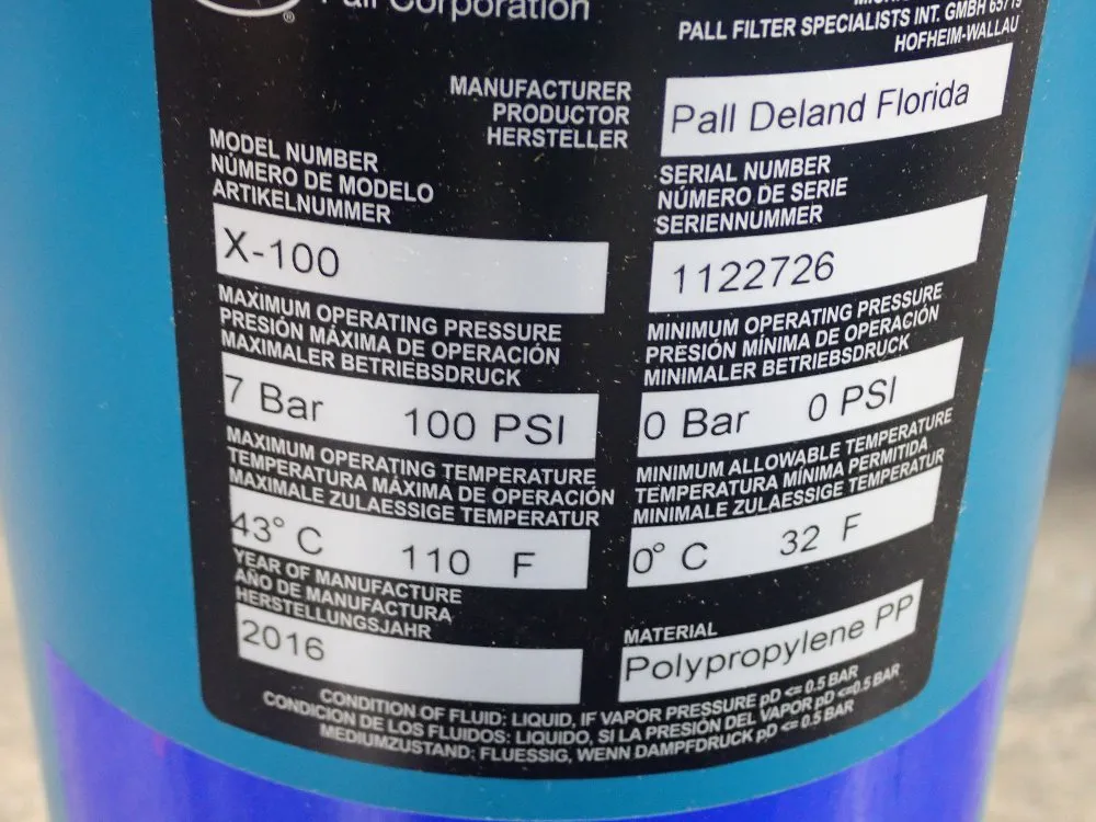 Pall Filter Housing - X-100