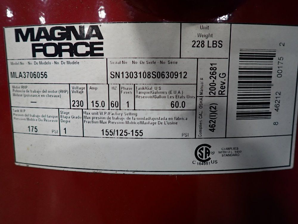 Magna Force 60 Gal Compressor - Mla3706056