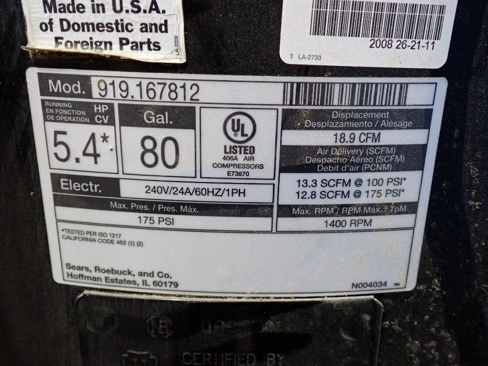 Craftsman 5.4 Hp Air Compressor - 919.167812