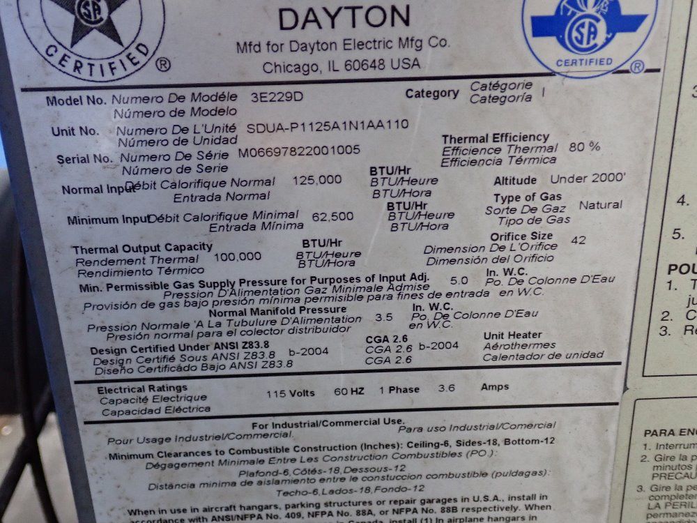 Dayton 100000 Btu Heater - 3e229d