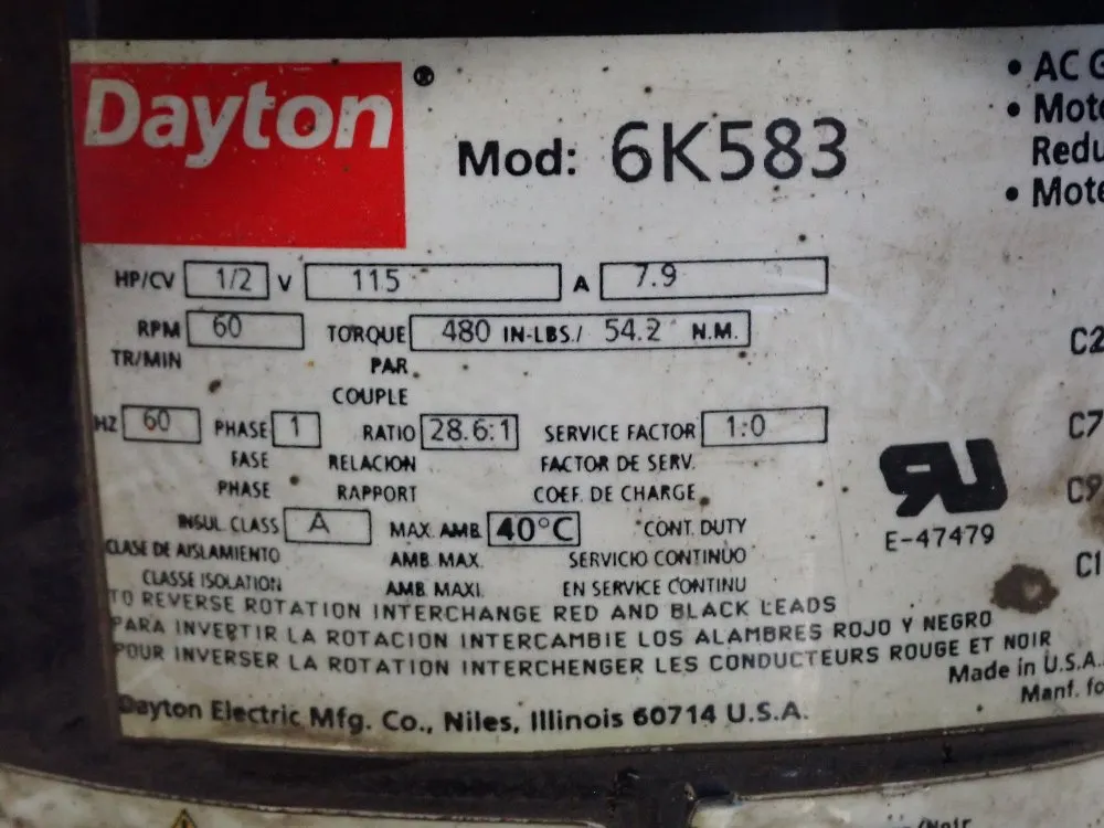 Dayton 1/2 Hp Gear Drive - 6k583