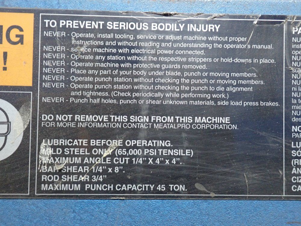 Metalpro 45 Ton Ironworker