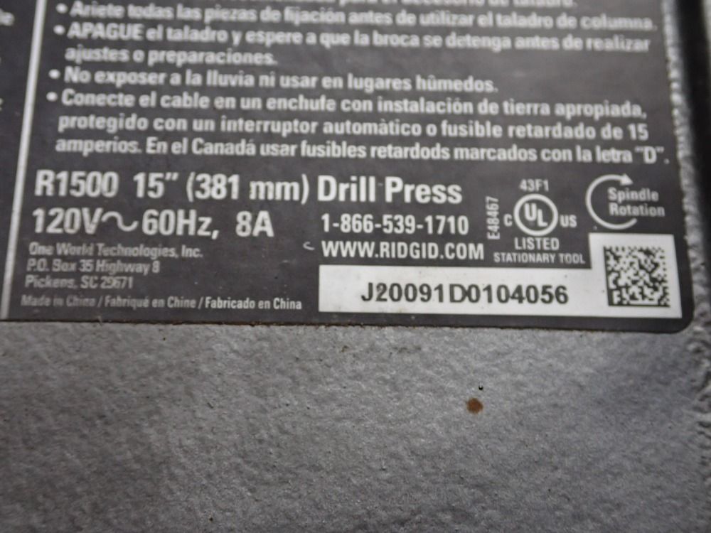 Rigid 15" Drill Press - R1500