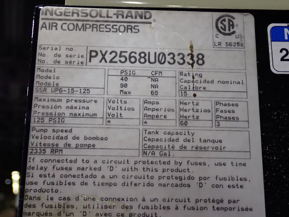 Ingersoll Rand Air Compressor - Ssr Up6-15-125