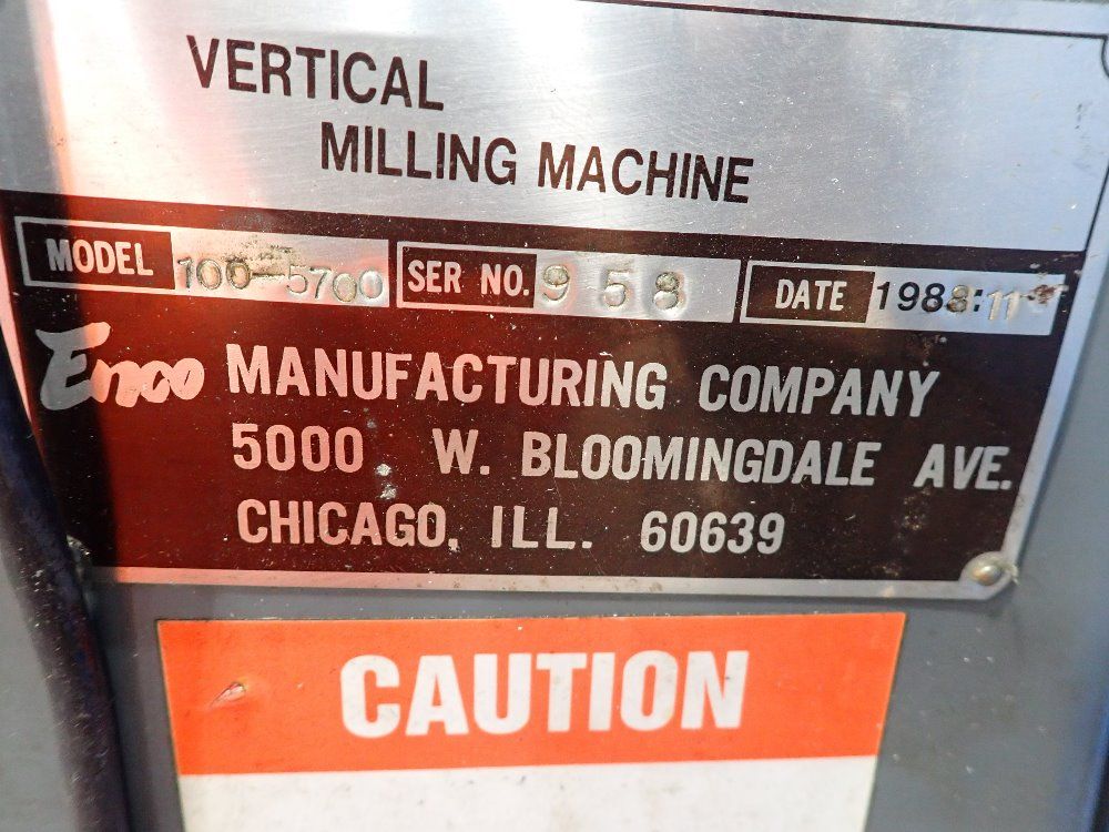 Enco 26"x 6" Vertical Milling Machine - 100-5700