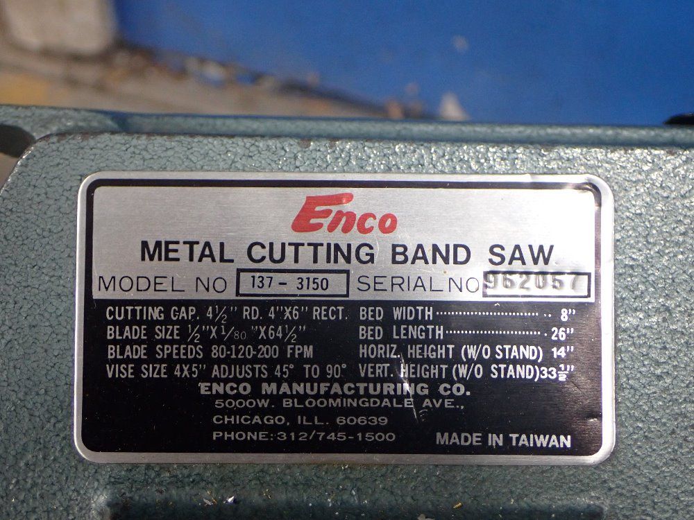 Enco Mfg. Co. 4-1/2" Round/4"x6" Rectangle Metal Cutting Horizontal Band Saw - 137-3150