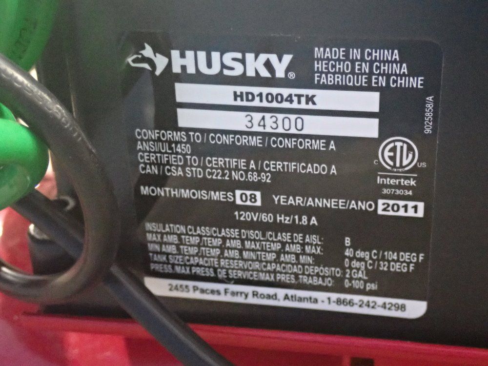 Husky 100 Psi (.6 Cfm@90 Psi) Portable Electric Air Compressor - Hd1004tk (whisper 68)