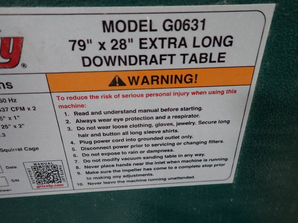 Grizzly 79" X 28" Table Down Draft Table - G0631