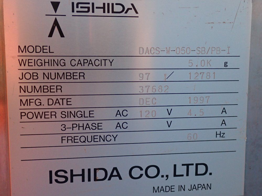 Ishida Belt Checkweigher - Dacs-w-050-sb/pb-i