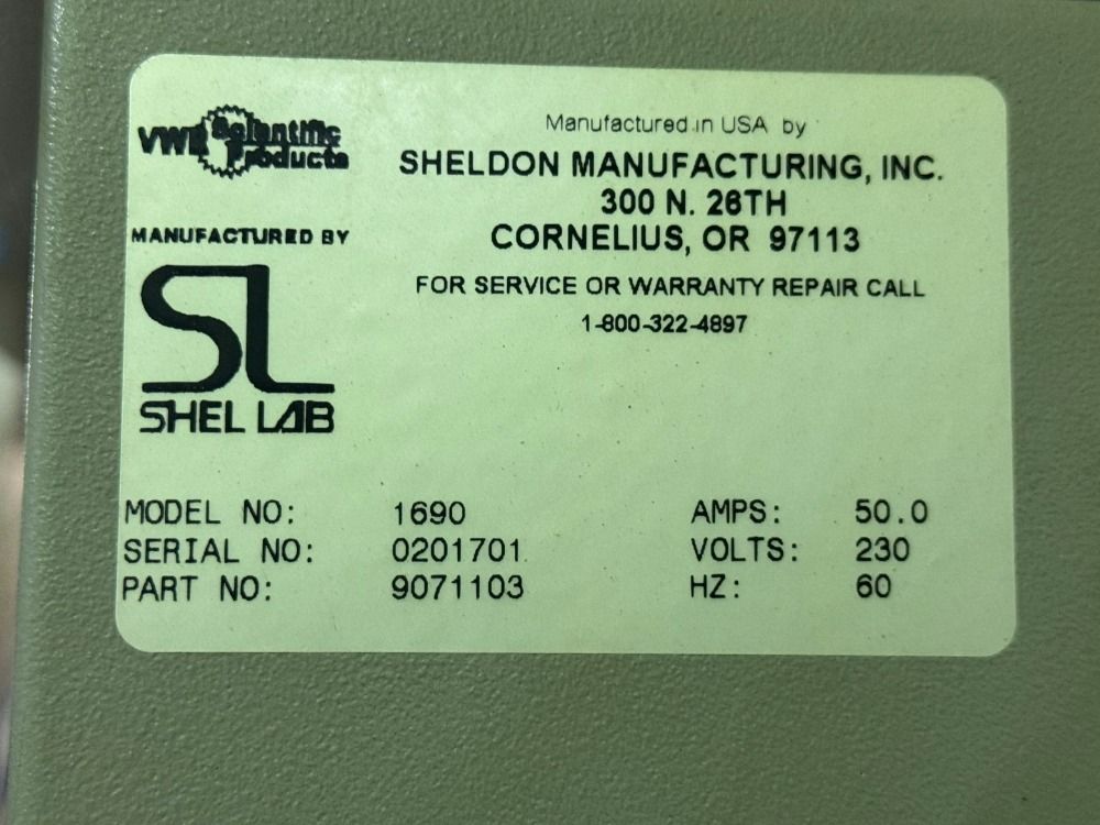 Sheldon Mfg Incubator
