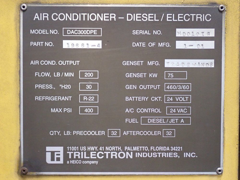 Trilectron 2001 Trilectron Dac300dpe Aircraft Air Conditioner