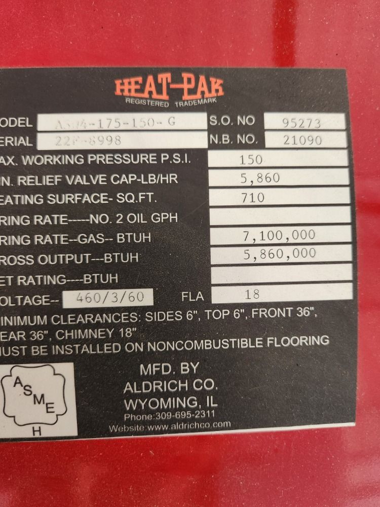 Aldrich 175 Hp Boiler - A3w4-175-150-g