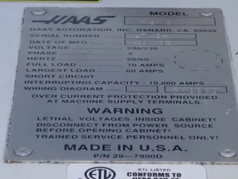 Haas 2002 Haas Vf850 Cnc Vmc