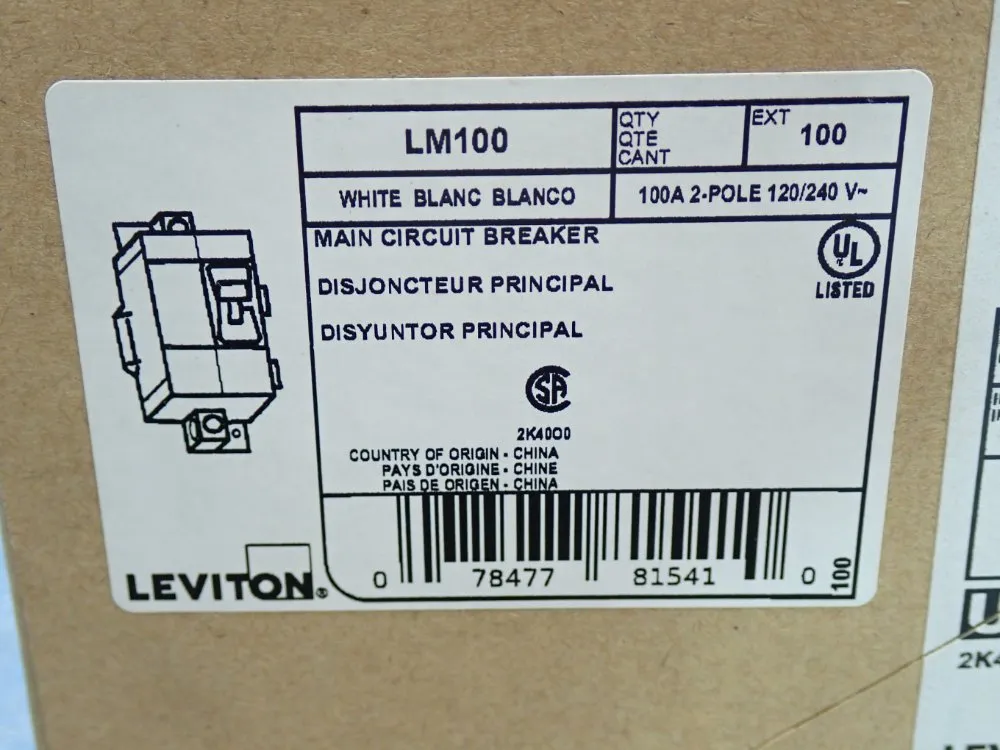 Leviton Hydraulic Magnetic Main Circuit Breaker - Lm100
