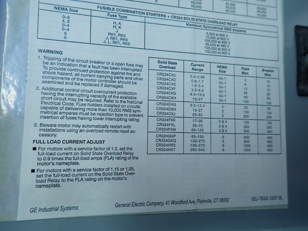 General Electric 300-line Control Nema Combination Starter Fusible Disconnect - Cr308bt 18ragdal5a