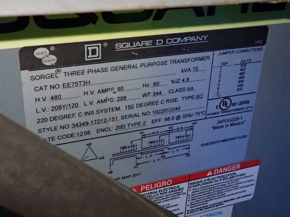Square D 75 Kva Transformer - Ee75t3h