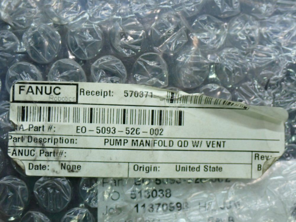 Fanuc Pump Manifold With Vent - Eo-5093-526-002